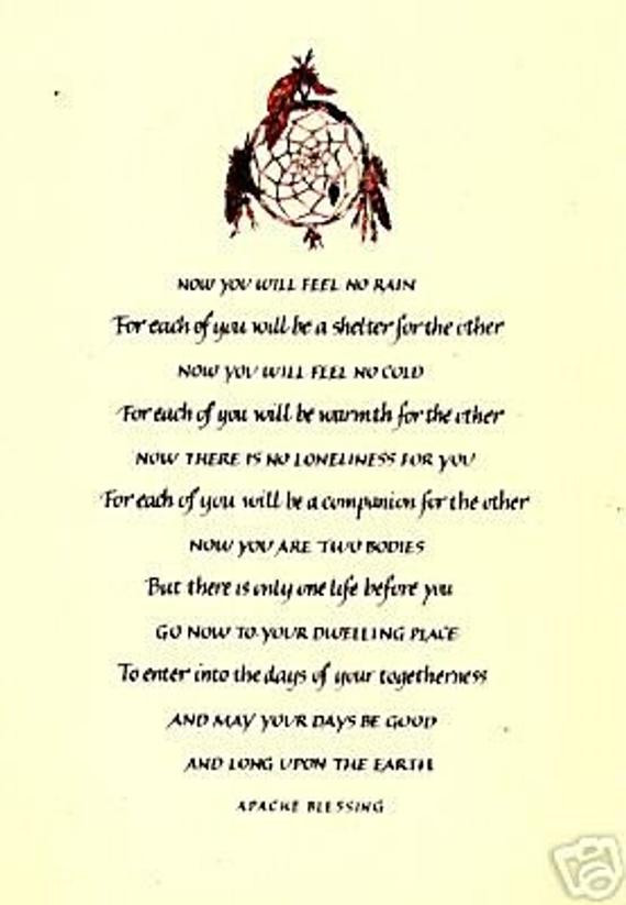 Native American Wedding Vows
 Native American APACHE WEDDING BLESSING A3 by InspiredByScript