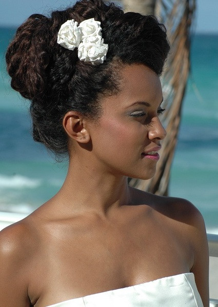 Natural Hairstyles For The Beach
 updo for natural hair for wedding Dominican bride beach