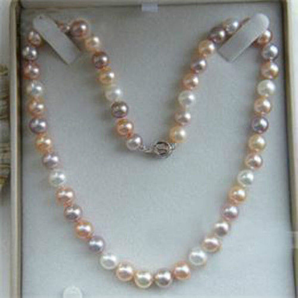Natural Pearl Necklace
 7 8mm Genuine Natural White & Pink & Purple Akoya Cultured