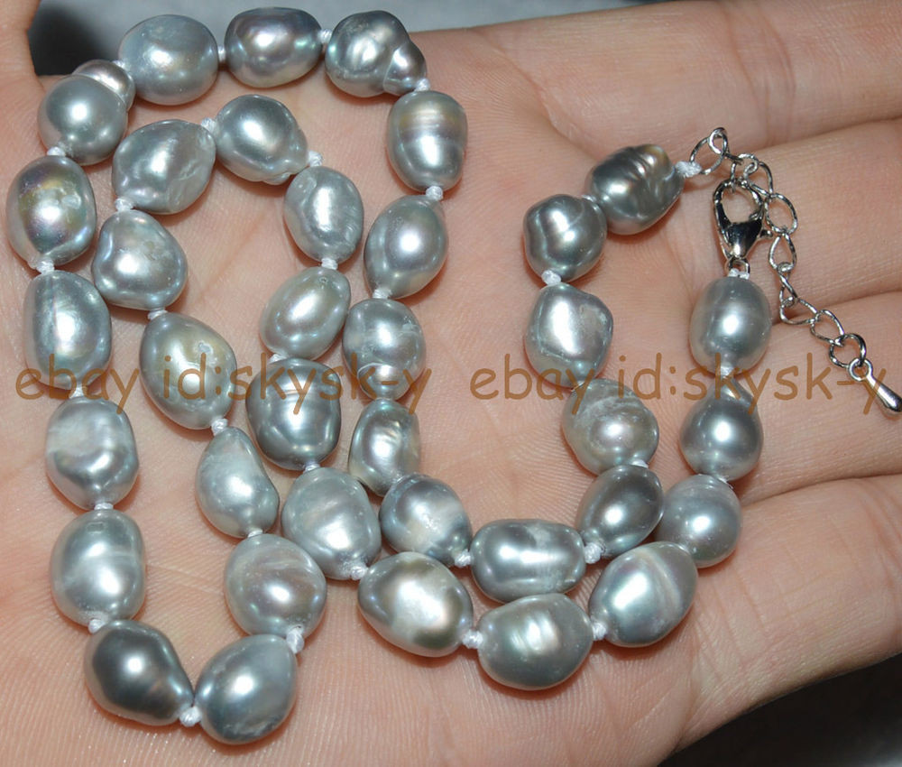 Natural Pearl Necklace
 Natural 9 10mm baroque Silvery white freshwater pearl