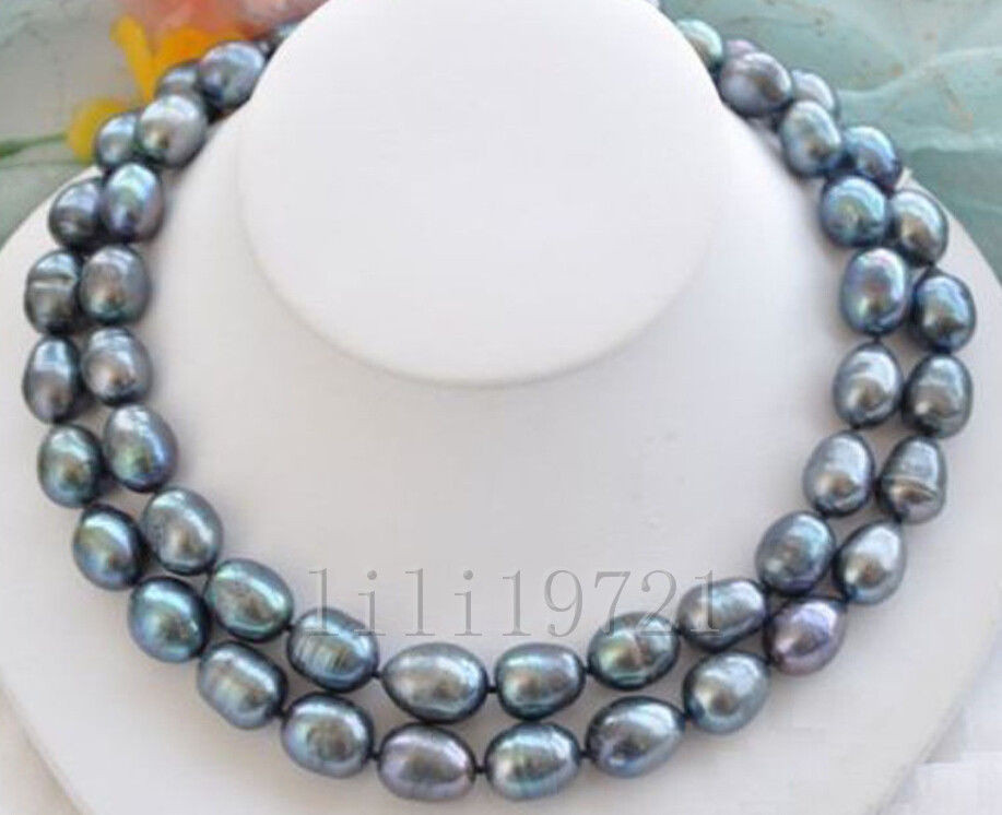 Natural Pearl Necklace
 Beautiful 9 11mm Natural Black Freshwater baroque pearl