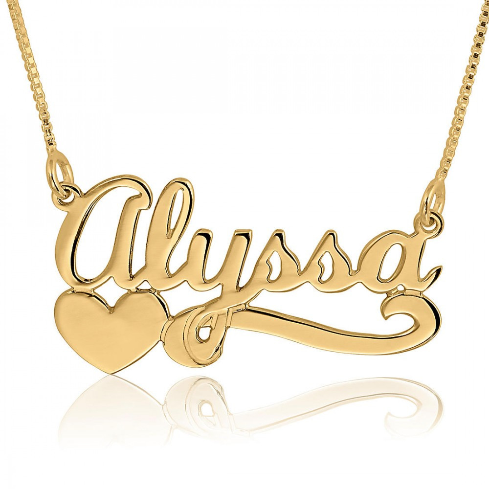 Necklace With Name
 Name Necklace 24k Gold Plated Alyssa Heart