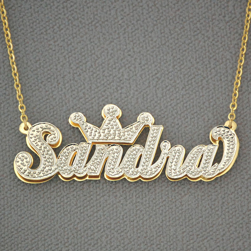 Necklace With Name
 10K Gold Personalized 3D Double Plate Name Pendant
