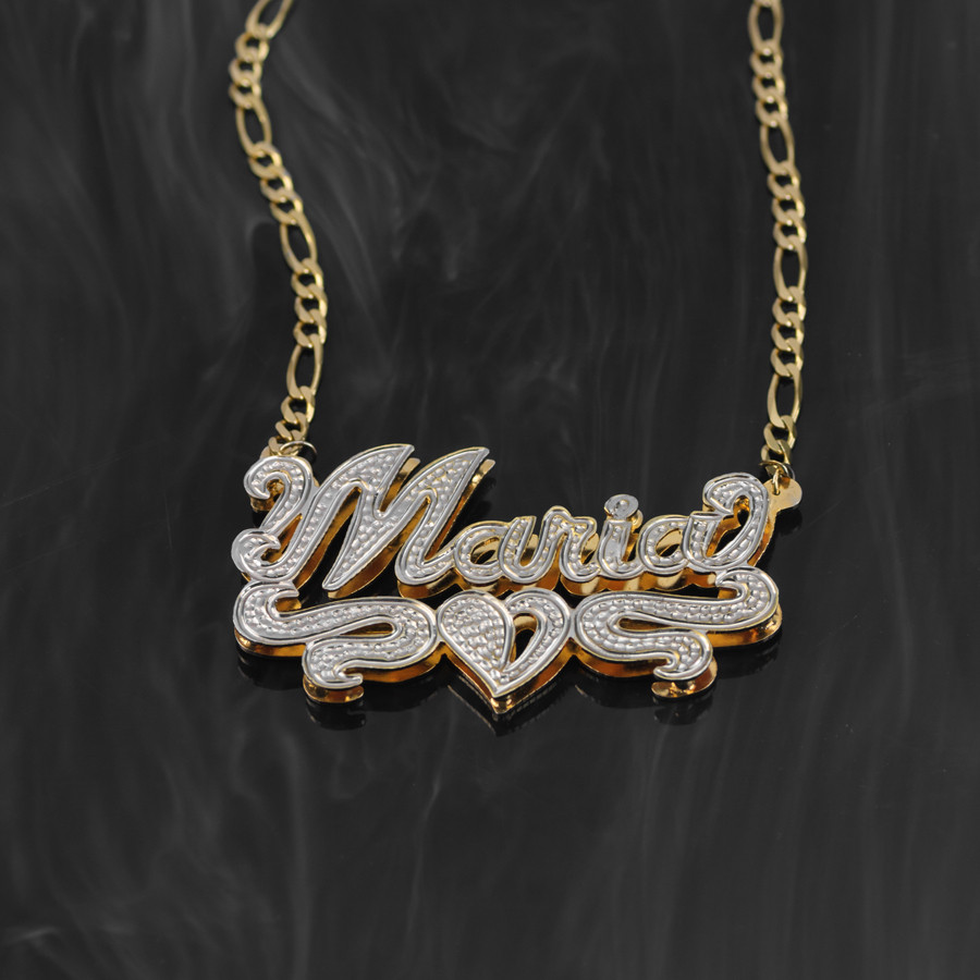 Necklace With Name
 Double Plate Rhodium Beaded Name Necklace "Maria"