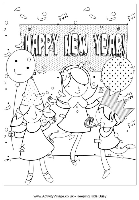 New Year Coloring Pages For Kids
 Happy New Year party colouring page kids celebrating the