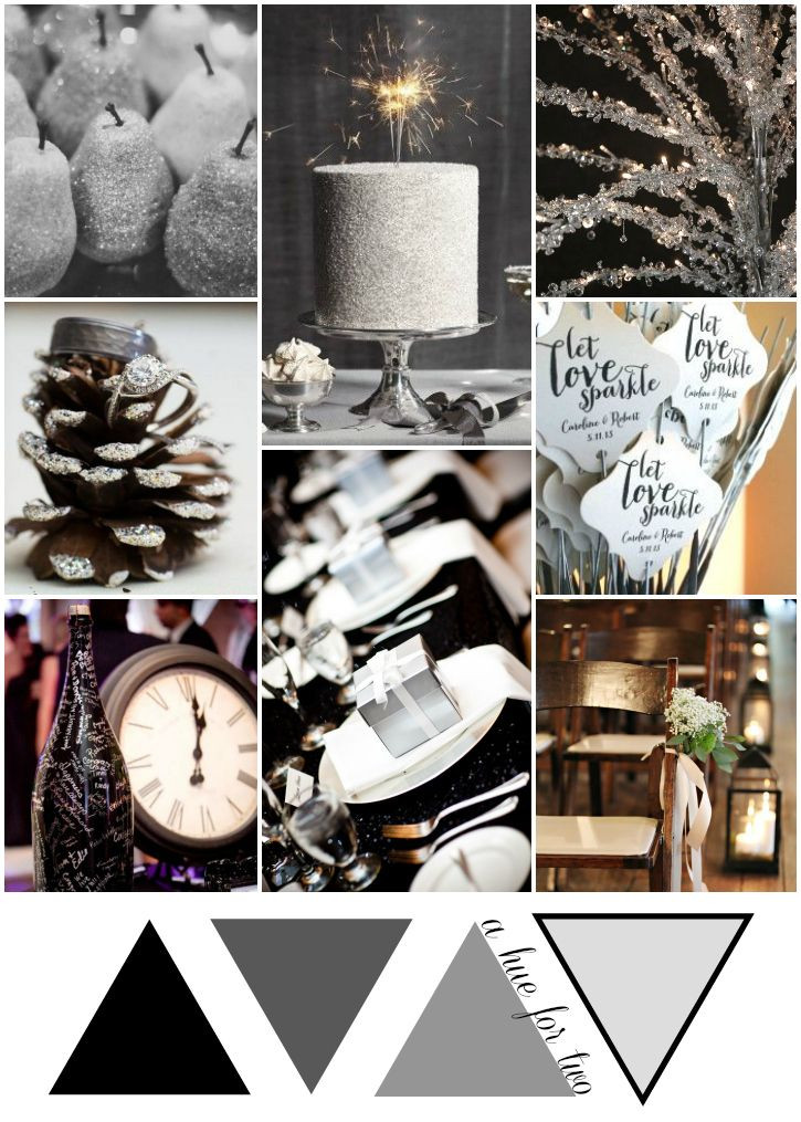 New Years Eve Wedding Colors
 Silver Black and White Rustic New Years Eve Wedding