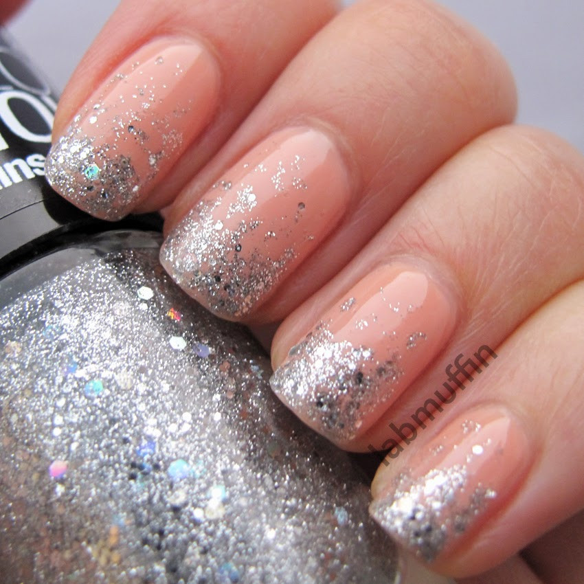 Nude Glitter Nails
 Polish or Perish Silver glitter gra nt over nails