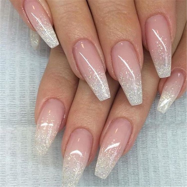 Nude Glitter Nails
 20 French Fade With Nude And White Ombre Acrylic Nails