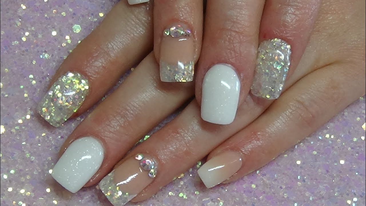 Nude Glitter Nails
 white & acrylic nails CJP products