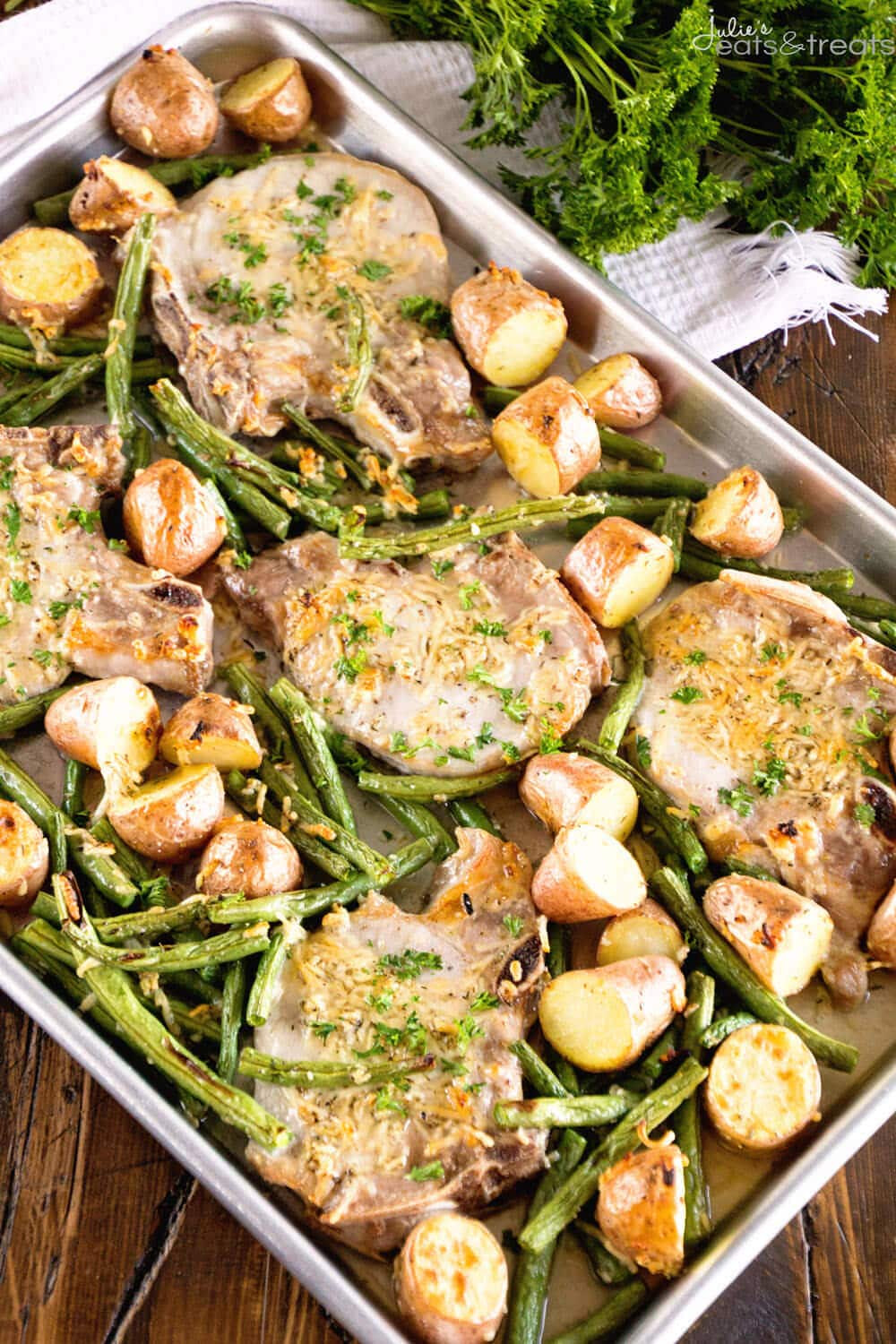 One Pan Pork Chops And Roasted Vegetables
 Easy Pork Chop Recipe with Parmesan Pork Chops Julie s