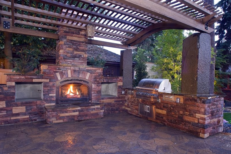 Outdoor Kitchen Designs With Fireplace
 Pergola and Patio Cover Mead WA Gallery