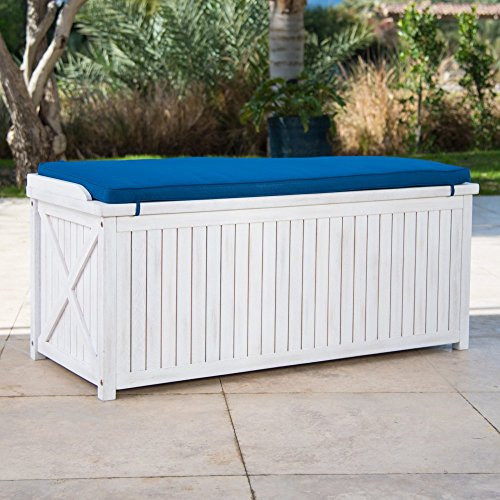 Outdoor Storage Bench With Cushion
 Brighton Beach Outdoor Wood Storage Bench with Blue
