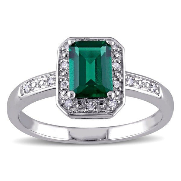 Overstock Diamond Rings
 Shop Miadora Sterling Silver Created Emerald and Diamond