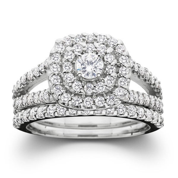 Overstock Diamond Rings
 Shop 10k White Gold 1ct TDW Diamond Halo Wedding Ring Set
