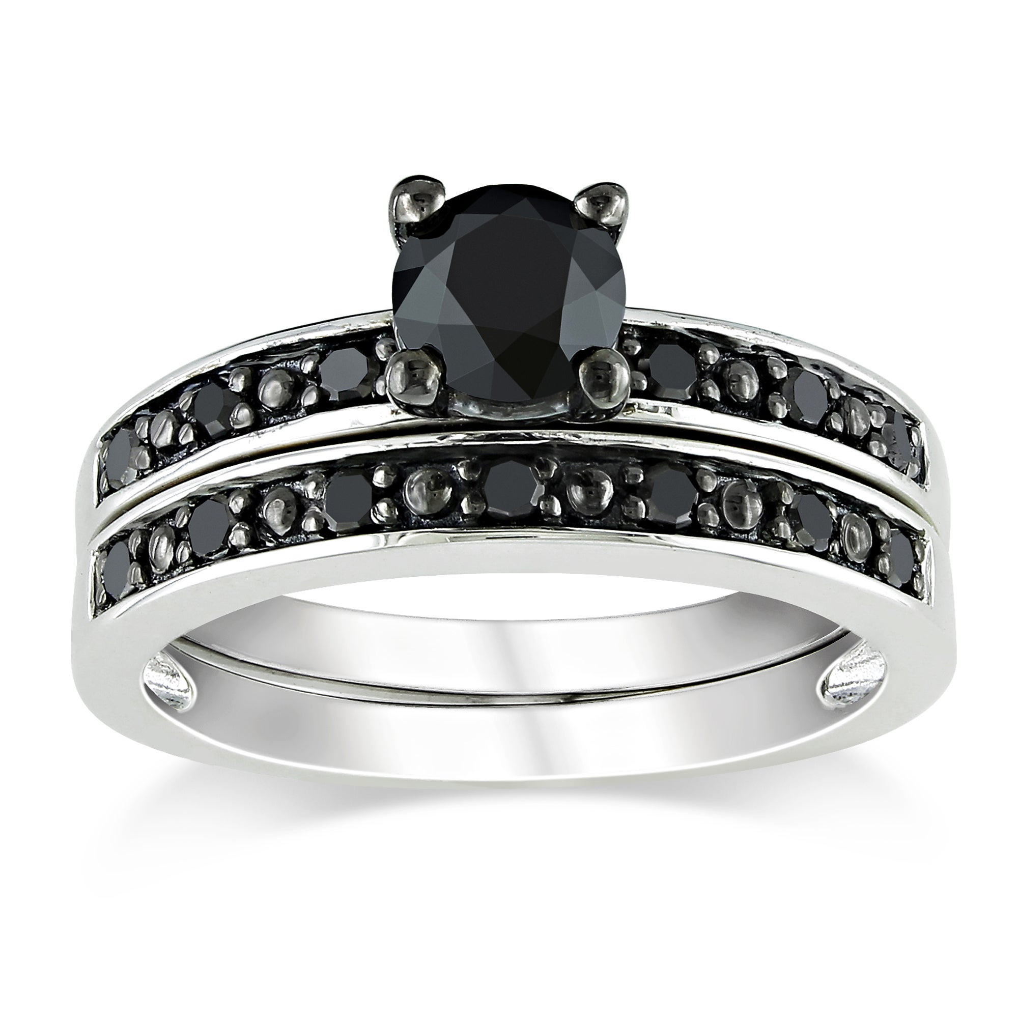 Overstock Diamond Rings
 Sterling Silver 1ct TDW Black Diamond Bridal Ring Set