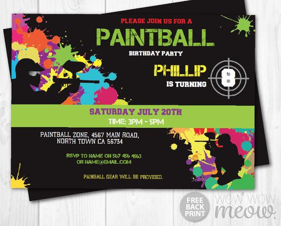 Paintball Birthday Invitations
 Paintball Invitations Birthday Party Invites Paint Ball Girls
