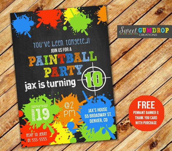 Paintball Birthday Invitations
 Paintball Birthday Invitation Printable FREE pennant