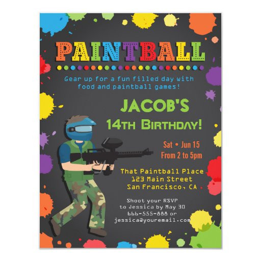 Paintball Birthday Invitations
 Colorful Paintball Birthday Party Invitations
