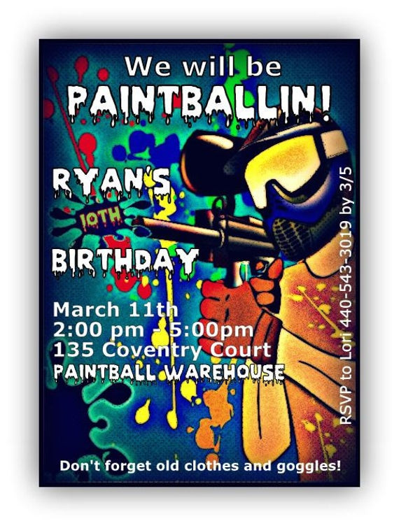 Paintball Birthday Invitations
 Paintball Birthday party Invitations boy invite by binkerbows