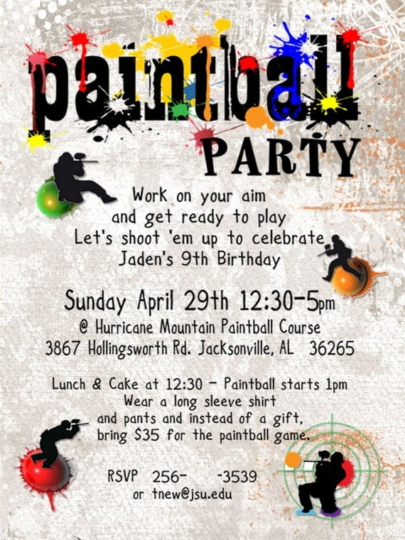 Paintball Birthday Invitations
 Items similar to PAINTBALL Birthday Invitation Digital