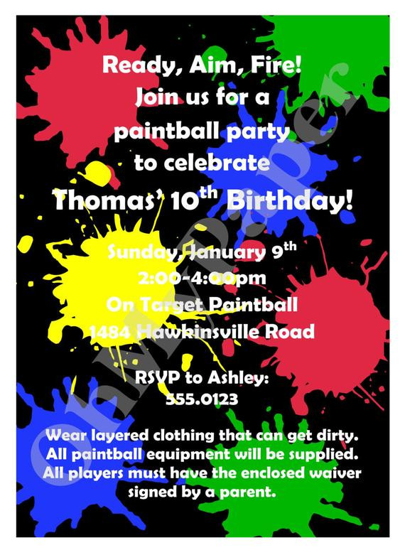 Paintball Birthday Invitations
 Items similar to Paintball Party Invitations on Etsy