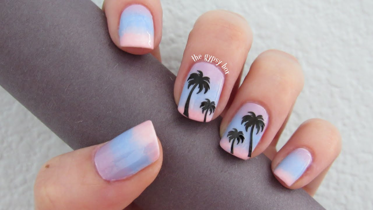 Palm Tree Nail Designs
 Sunset Palm Trees Nail Art Design