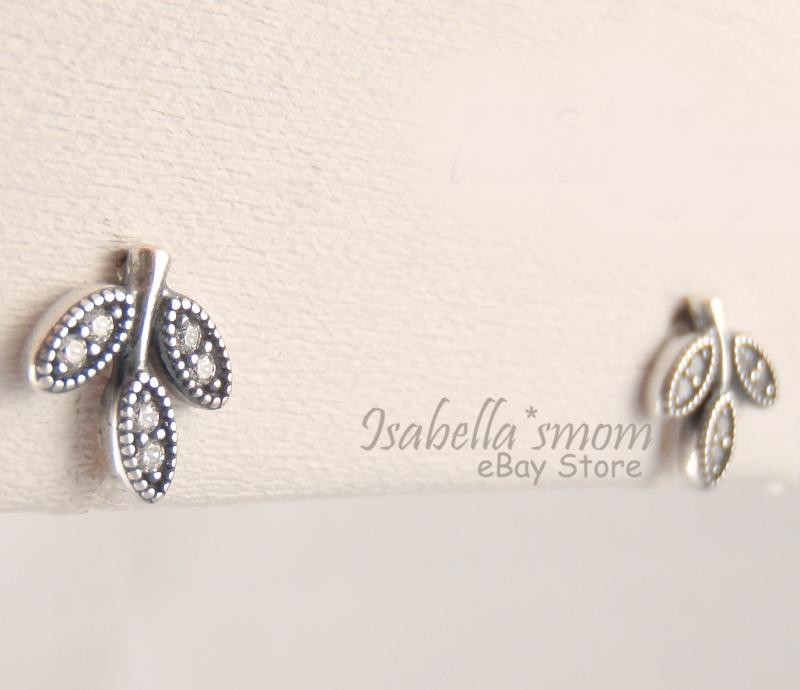 Pandora Leaf Earrings
 SPARKLING LEAVES Authentic PANDORA Silver CLEAR CZ STONES