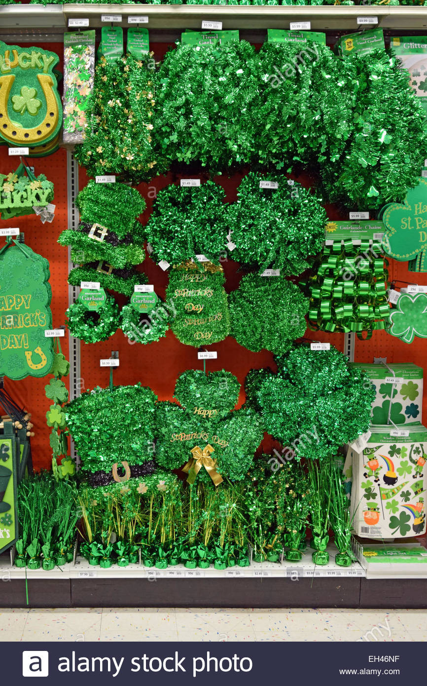 Party City St Patrick's Day
 Display of St Patrick s Day ornaments at the Party City