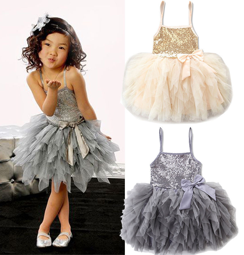 Party Dresses For Kids
 2017 New Sequins Kids Girls Lace Tulle Bowknot Tutu Dress