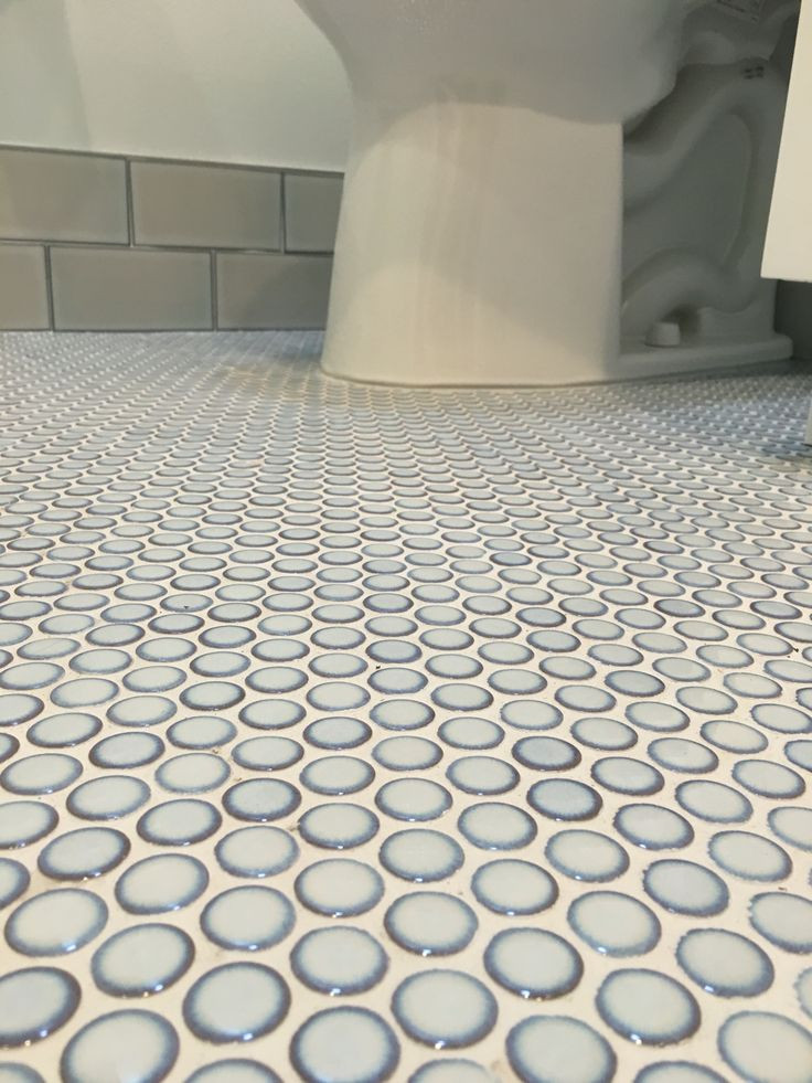 Penny Round Tile Bathroom Floor
 Ann Sacks cornflower blue penny tile with platinum grout