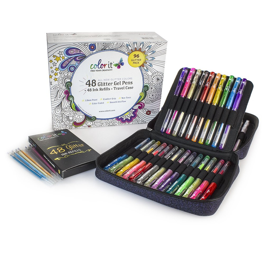 Pens For Adult Coloring Books
 ColorIt 48 Glitter Gel Pens For Adult Coloring Books ALL