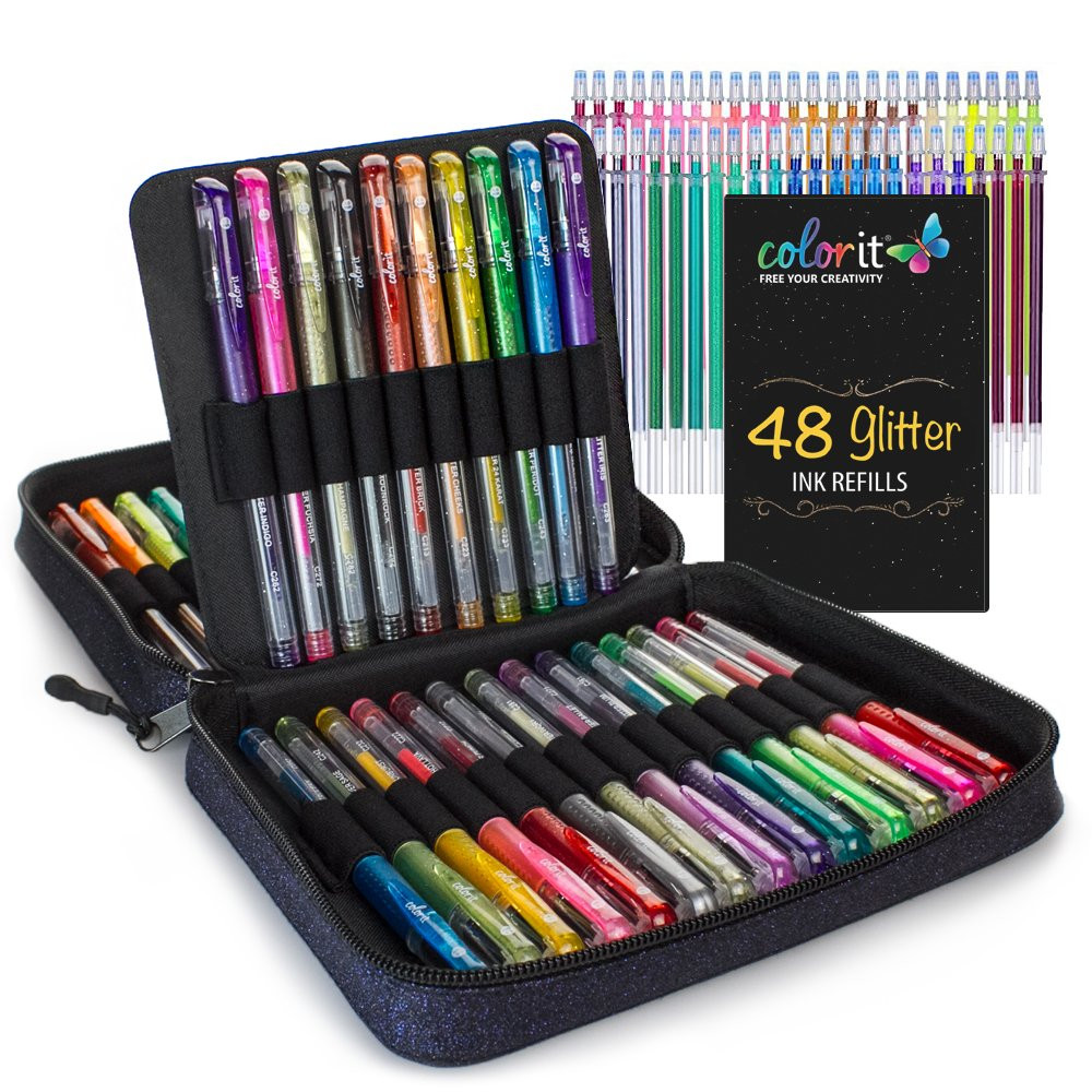 Pens For Adult Coloring Books
 ColorIt 48 Glitter Gel Pens For Adult Coloring Books ALL