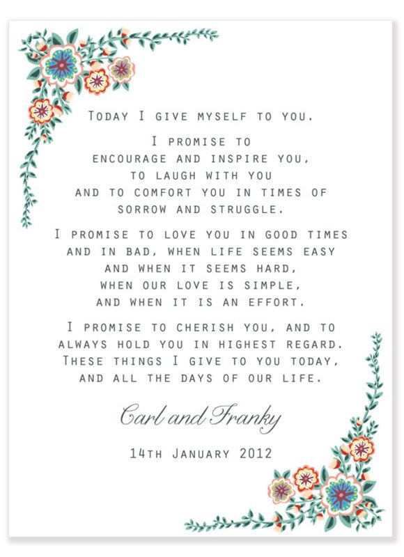 Personal Wedding Vow Examples
 Sample Personal Wedding Vows
