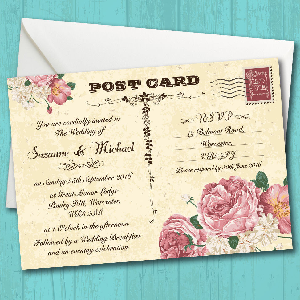 Personalised Wedding Invitations
 Personalised Wedding Invitations and Envelopes Vintage