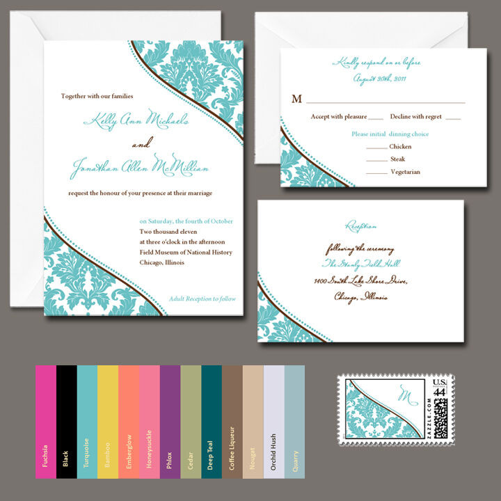 Personalised Wedding Invitations
 100 Personalized Damask Wedding Invitations Any Color