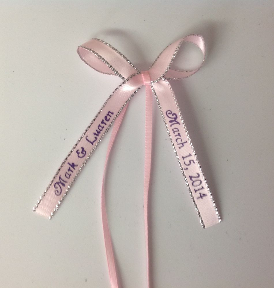 Personalized Ribbon For Wedding Favors
 50 silver edge BOWS PERSONALIZED satin RIBBONs Party