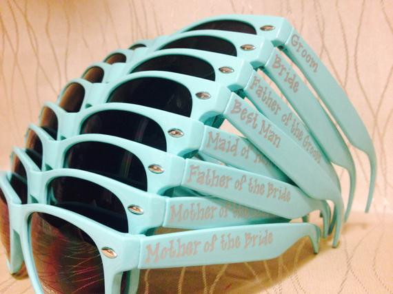 Personalized Sunglasses Wedding Favors
 Set of TEAL personalized sunglasses for Wedding Party
