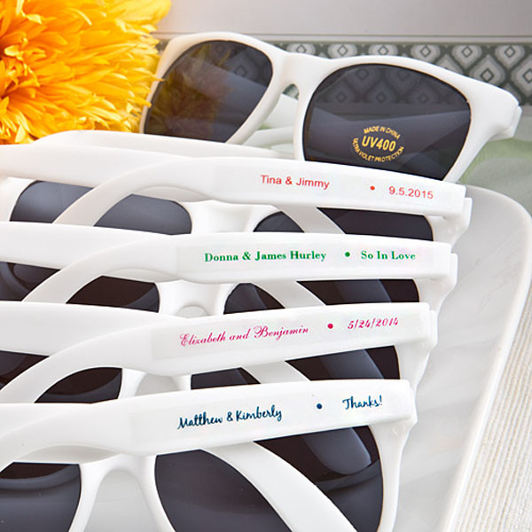 Personalized Sunglasses Wedding Favors
 Wedding sunglasses personalized with names and wedding date