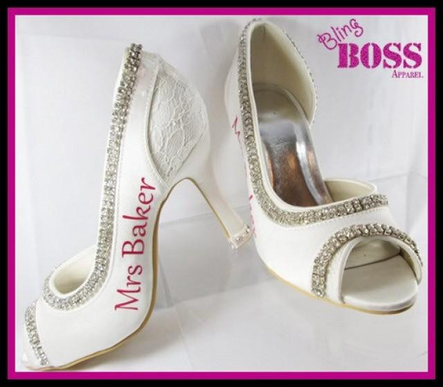 Personalized Wedding Shoes
 Mrs New Last Name Personalized Bridal Heels Wedding Ivory