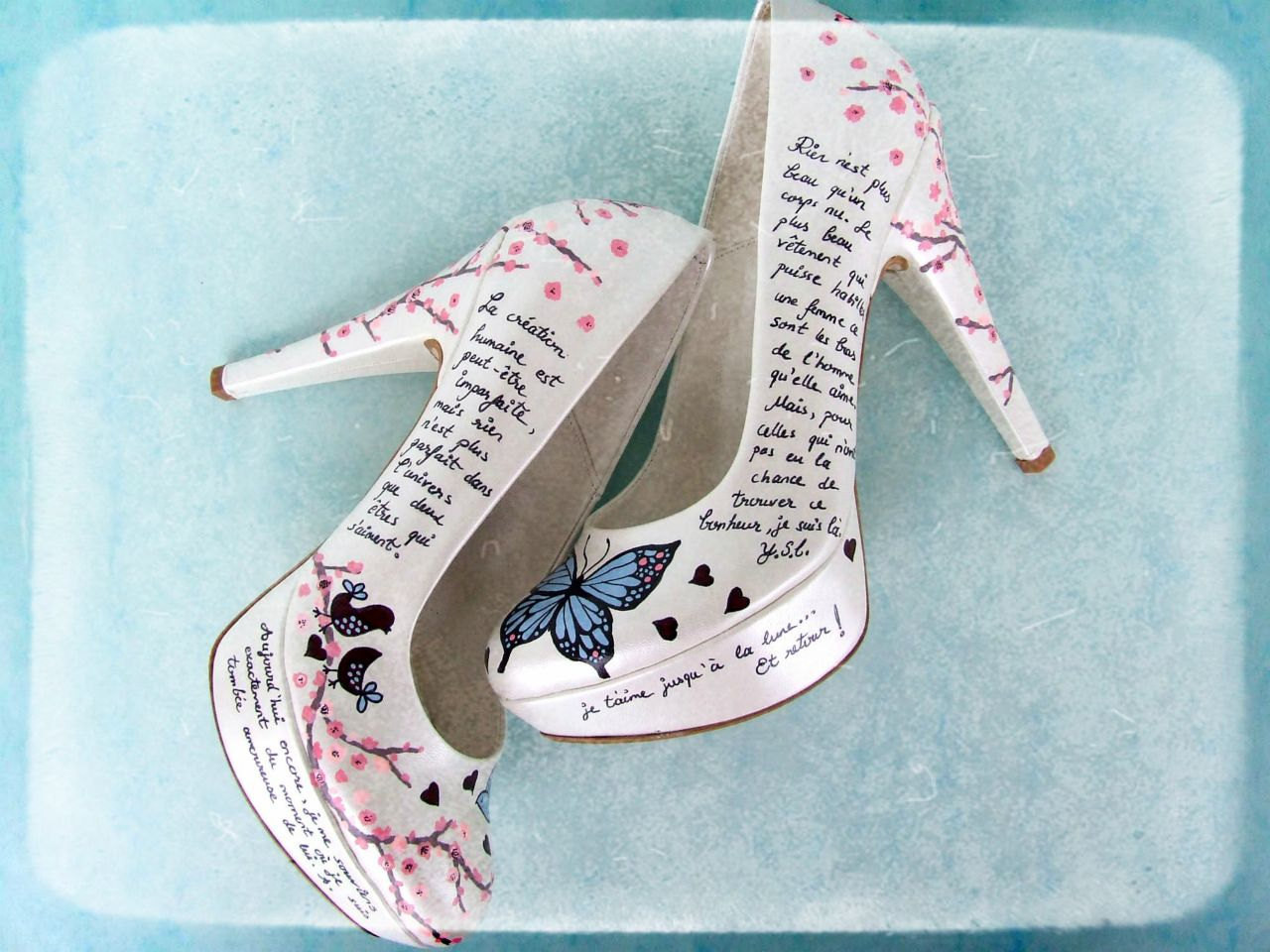 Personalized Wedding Shoes
 Wedding Shoes Cherry Blossoms Handpainted Customized