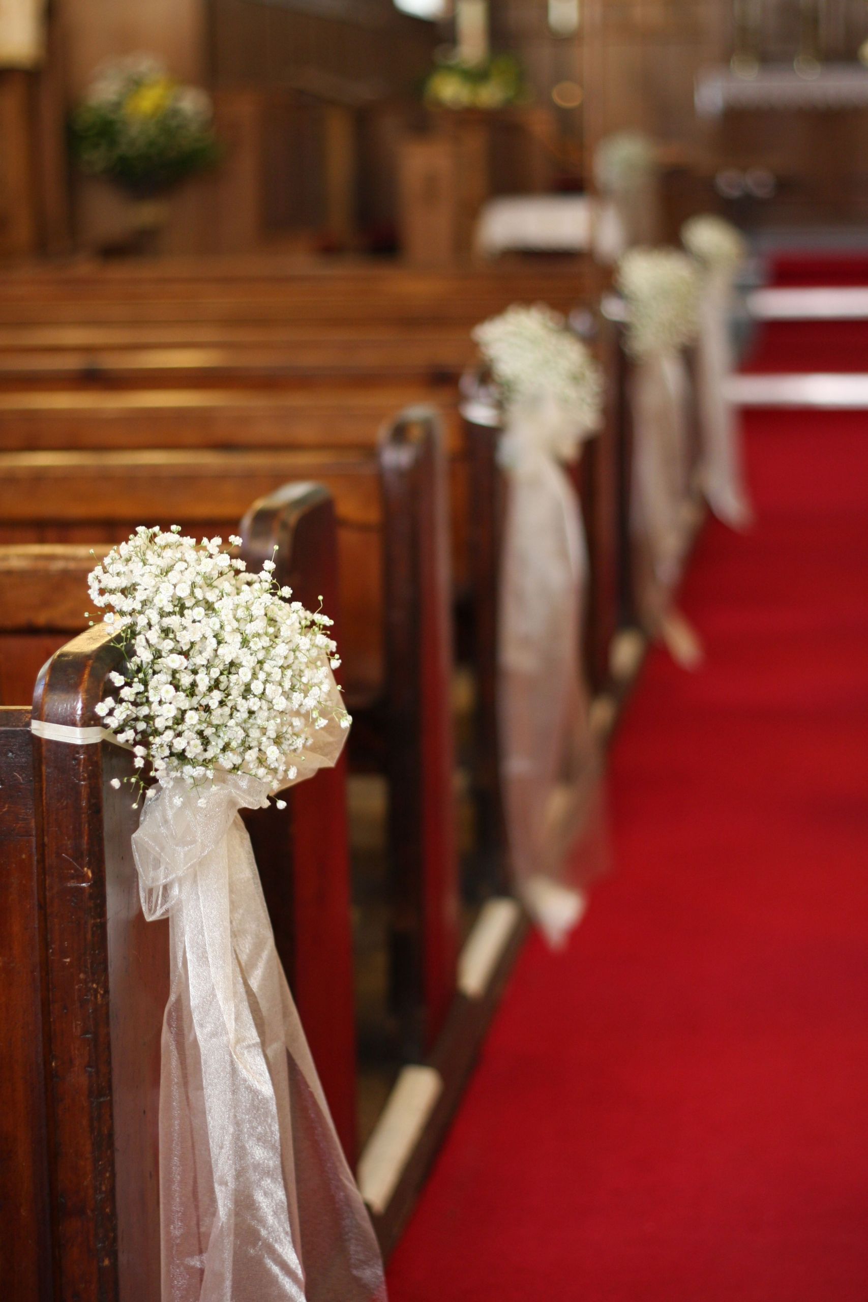 Pew Decorations For Church Wedding
 Baby s breath pew ends