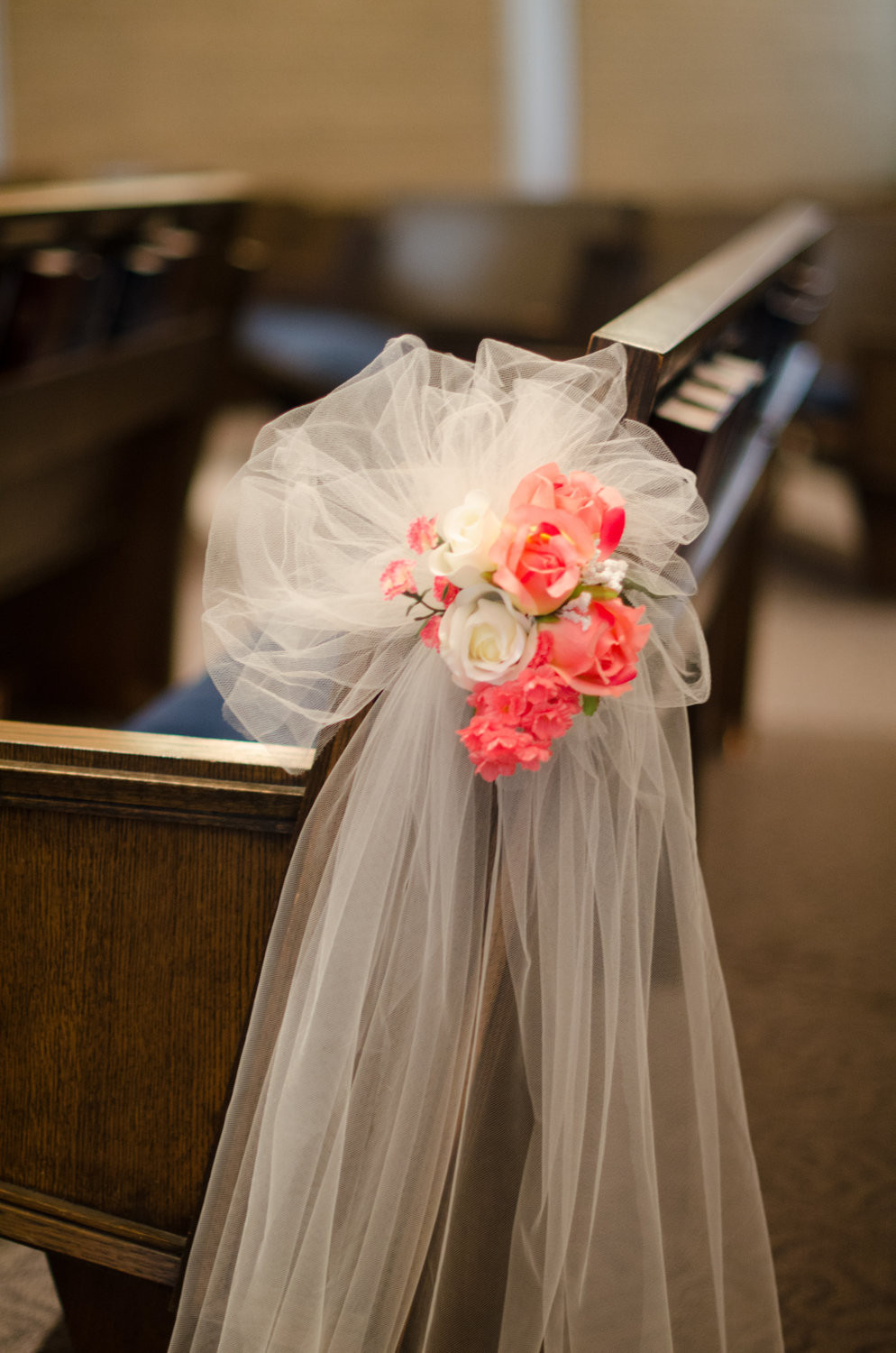 Pew Decorations For Church Wedding
 Wedding Aisle Decoration Pew Bow Coral Flowers Pink White Set
