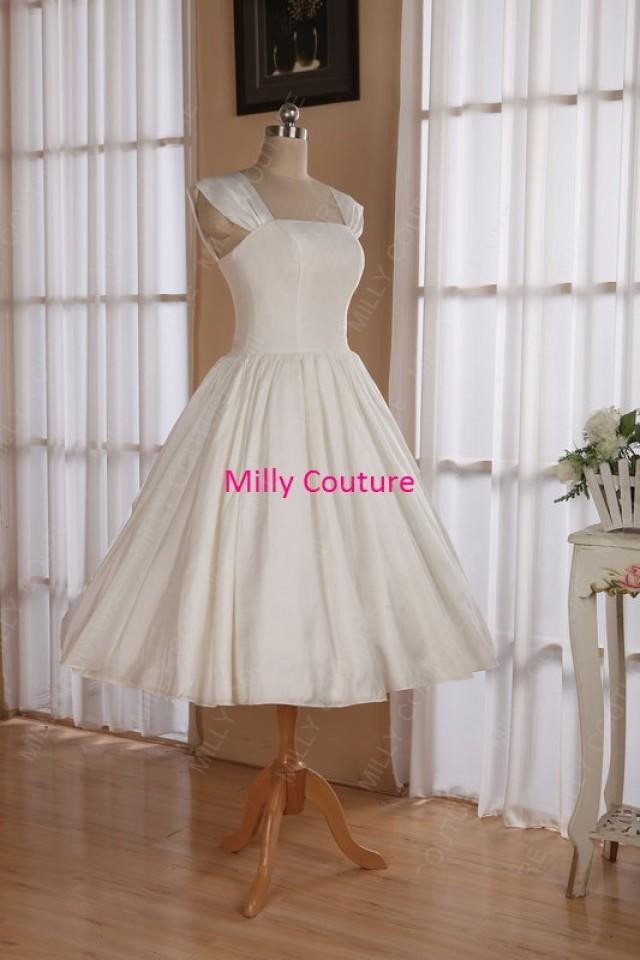 Pin Up Wedding Dress
 Cap Sleeves 1950s Pin Up Wedding Dress Tea Length Retro