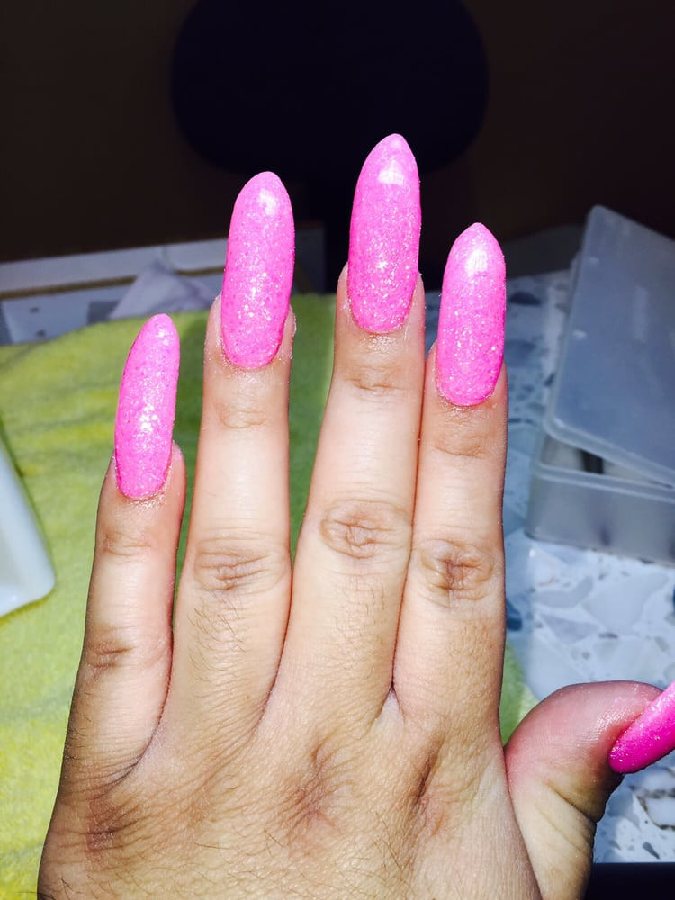 Pink And Glitter Nails
 Long pointed glitter powder pink nails Yelp