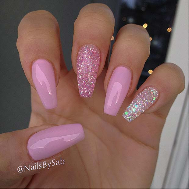 Pink And Glitter Nails
 21 Ridiculously Pretty Ways to Wear Pink Nails