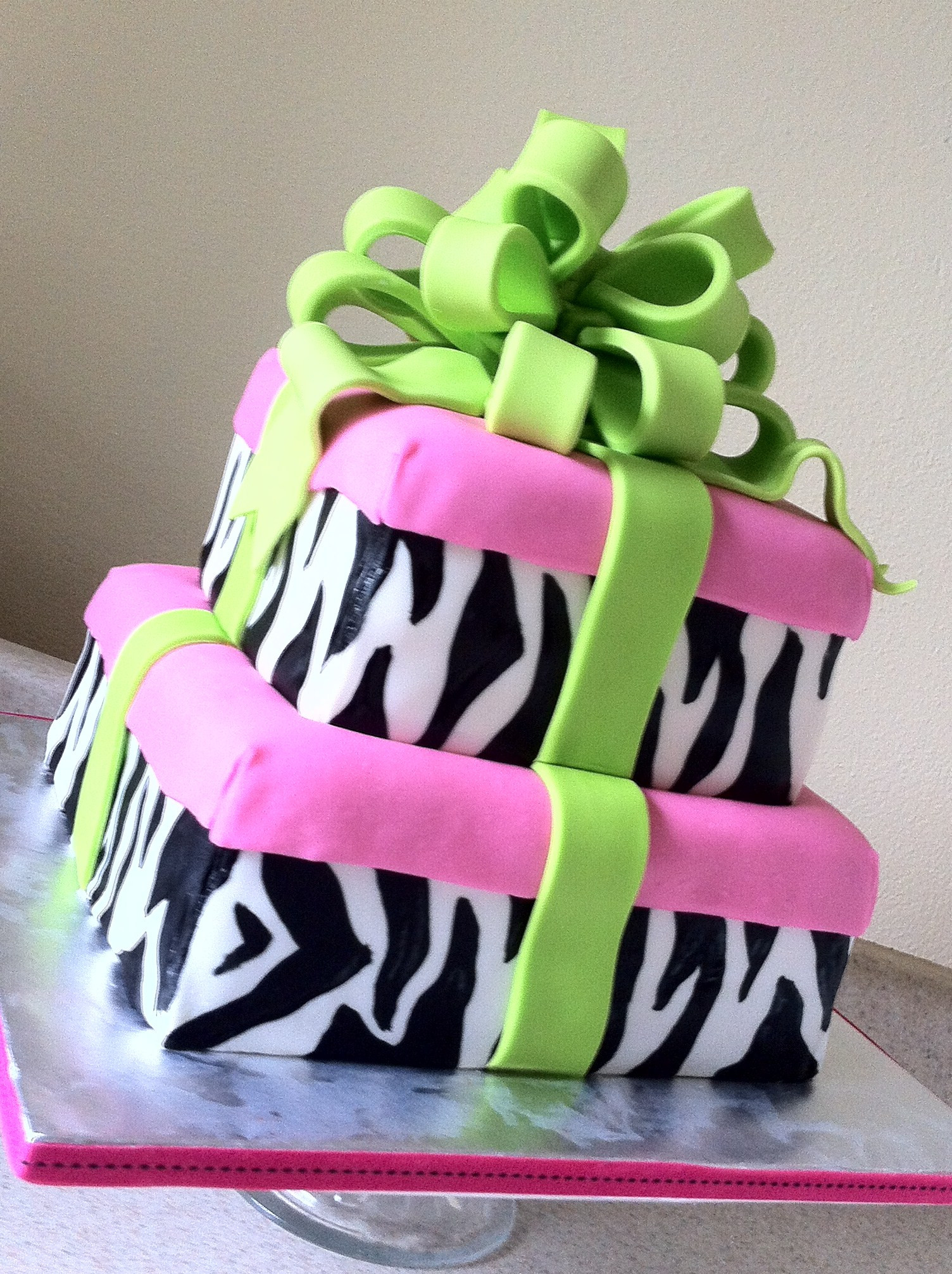 Pink And Green Birthday Cake
 Zebra pink and green birthday cake