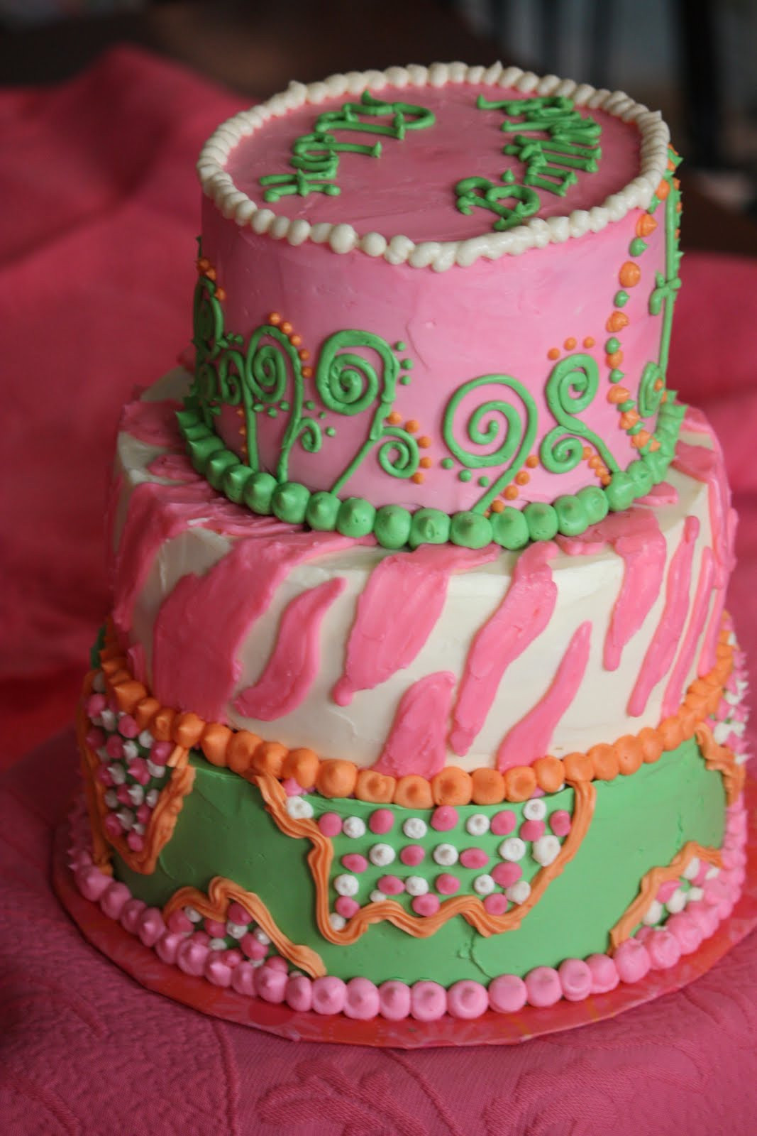 Pink And Green Birthday Cake
 The Blackberry Vine Pink Orange and Green Birthday Cake