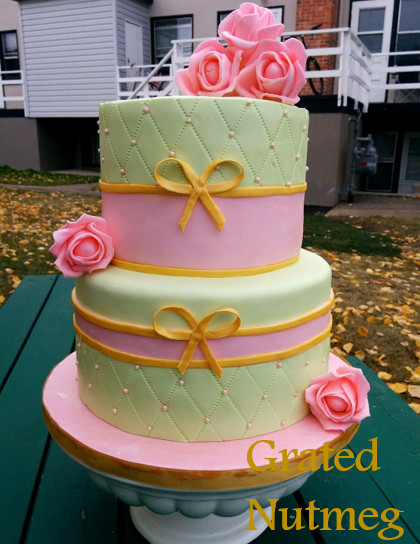 Pink And Green Birthday Cake
 Pink and Green Birthday Cake with Pink Roses – Grated Nutmeg