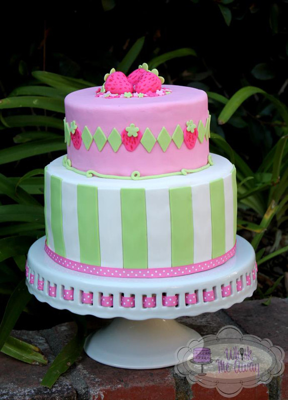 Pink And Green Birthday Cake
 Cute Pink & Green Striped Birthday Cake