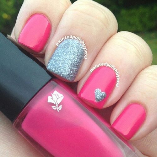 Pink And Silver Glitter Nails
 Hot Pink And Silver Glitter Nails s and